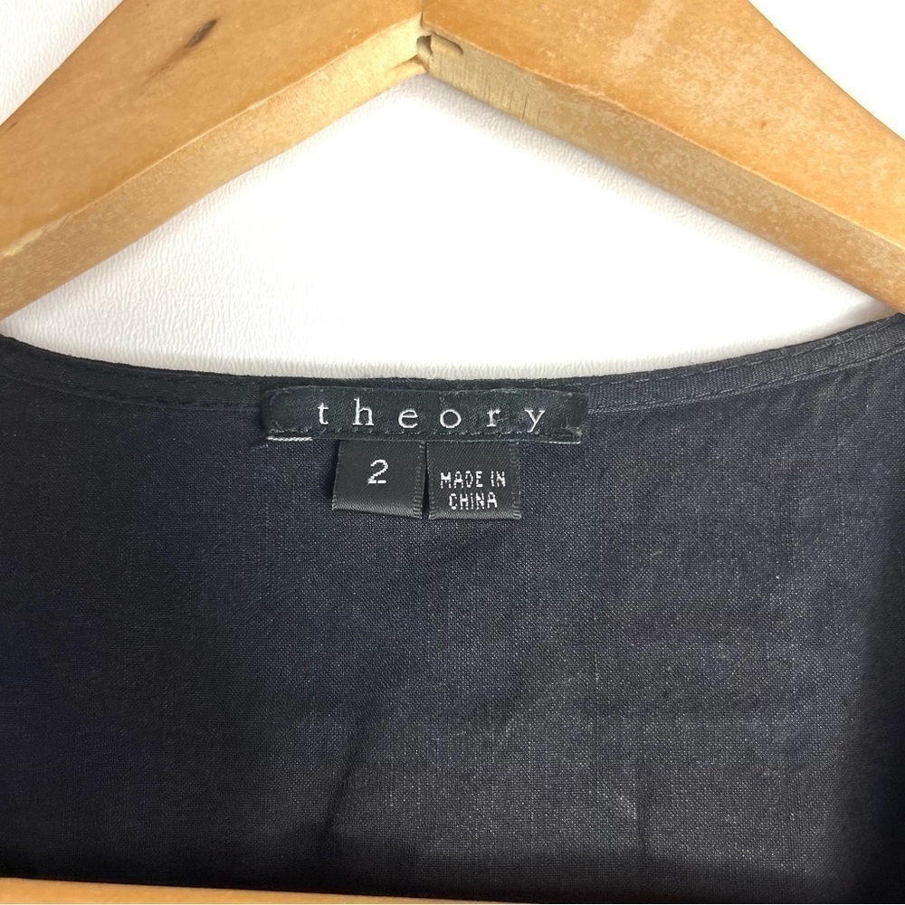 Theory Kenza Linen Blend A-Line Dress Sleeveless Tie Waist Black Size 2 - Picture 5 of 7